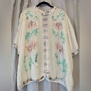 Beautiful Rare Vintage Sequin 100% Silk Blouse - Sz 2X
